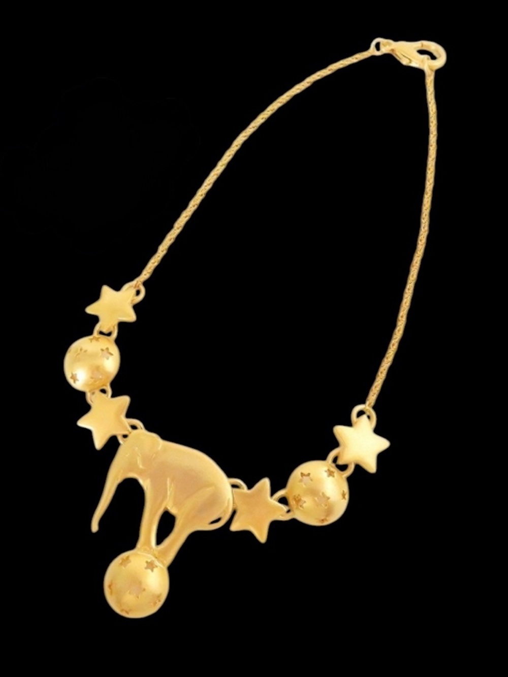 Kenzo Vintage Gold Plated Circus Elephant & Star Statement Necklace